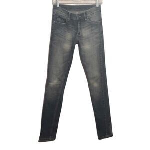 CHEAP MONDAY womens jeans 26x32 blue skinny leg whiskered stretch denim